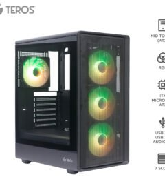 case sin fuente gamer teros te-1323g, midtower, atx / micro-atx / itx, usb-a, audio[@