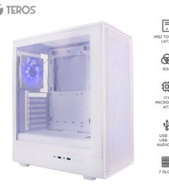 case sin fuente gamer teros te-1329g, itx, m-atx,atx, 3.5 y 2.5, blanco