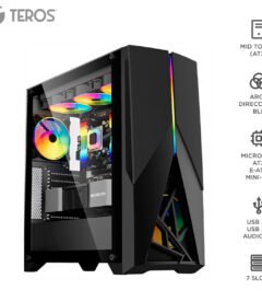 case gamer teros te1174n, mid tower, negro, usb 3.0, usb 2.0, audio.panel latera