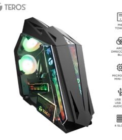 case gamer teros te-1314g, mid tower, usb 3.0 / usb 2.0, audio, ventilador argb, negr