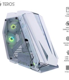 case gamer teros te-1316g, mid tower, usb 3.0 / usb 2.0, audio, ventilador argb, negr