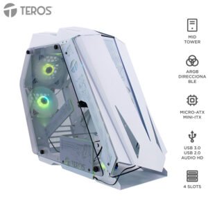 case gamer teros te-1316g, mid tower, usb 3.0 / usb 2.0, audio, ventilador argb, negr