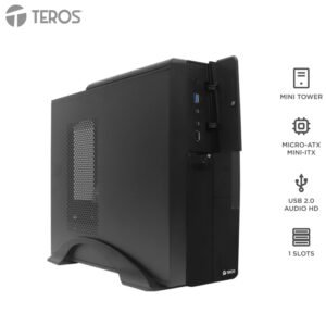 Case TEROS TE-1039S, Slim, 250 W, USB 3.0 / USB 2.0, audio HD, DVD, negro