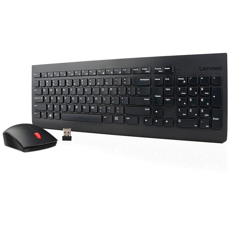 Teclado + Mouse Lenovo, Inalámbrico, Color Negro, (Kit Combo)