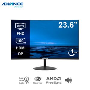 monitor curvo advance adv-2452s, 23.6 fhd va, 100hz, 1ms, hdmi, dp, parlante, negro[