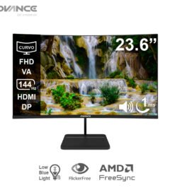 monitor curvo advance adv-2456s, 23.6 fhd va, 144hz, 1ms, hdmi, dp, audio out, parla