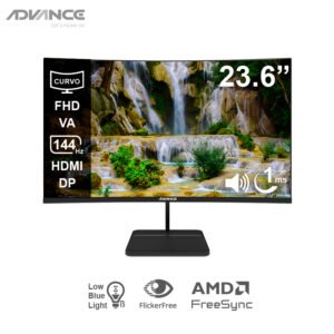 monitor curvo advance adv-2456s, 23.6 fhd va, 144hz, 1ms, hdmi, dp, audio out, parla