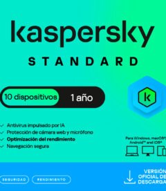 antivirus kaspersky standard, para 10 pcs, lic 1 año, producto virtual.