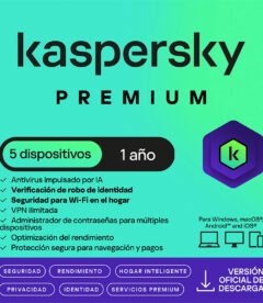 antivirus kaspersky premium, para 5 pcs, lic 1 año, producto virtual.