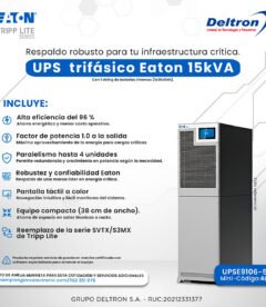 ups trifasico eaton 15kva, con 1 string de baterias internas (1x36x9ah)el respal