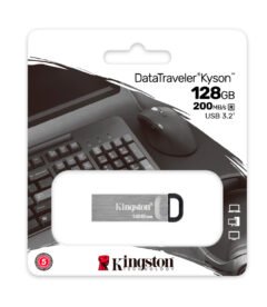 memoria flash usb kingston datatraveler kyson 128gb, usb 3.2 gen 1, color plata.