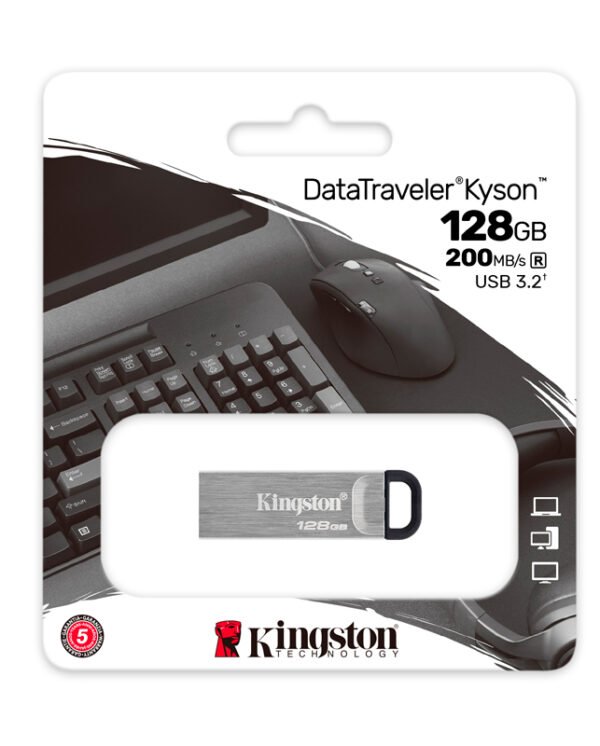 acktdtkn128gb_1 memoria flash usb kingston datatraveler kyson 128gb, usb 3.2 gen 1, color plata.