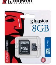 memoria flash microsdhc kingston class4, 8gb, conadaptador sd, presentación en colgad